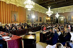 Plenary meeting of the municipal council in Seville's city hall, seat of Ayuntamiento
