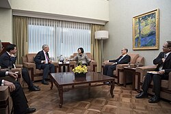 President Tsai Ing-wen's 2016 stopover in Los Angeles included a meeting with American Institute in Taiwan chairman Raymond Burghardt