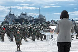 President of Taiwan Tsai Ing-wen reviewing a marine battalion