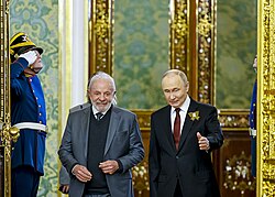 Lula with Russian President Vladimir Putin during the Victory Day celebrations in Moscow on 9 May 2025