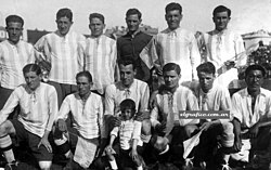 The Argentina squad (here pictured in the first match v Paraguay) won its second title