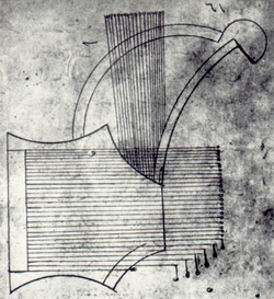 Drawing of a musical instrument, a shahrud, from al-Farabi's Kitab al-Musiqi al-Kabir[C]