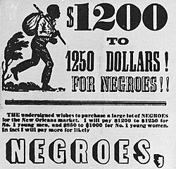 1853 advertisement by a slave trader seeking to buy slaves to resell in the lucrative New Orleans slave market