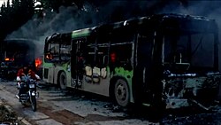 JFS rebels burnt buses meant to evacuate sick and elderly civilians from two rebel-besieged villages concurrently to the Aleppo evacuations.