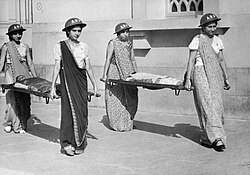 Indian women training for air raid precautions (ARP) duties in Bombay, 1942.