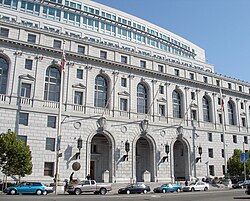 The Supreme Court of California primarily convenes at the Earl Warren Building in San Francisco (pictured), but also holds session in Sacramento and Los Angeles.