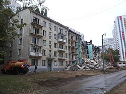 Demolition of a Khrushchevka in Moscow in 2017