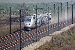 The TGV at 574.8 km/h (357.2 mph) in 2007