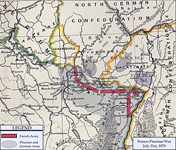 Map of the German and French armies near the common border on 31 July 1870