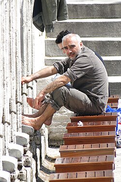 People washing their feet before prayer at Süleymaniye Mosque in Istanbul, Turkey