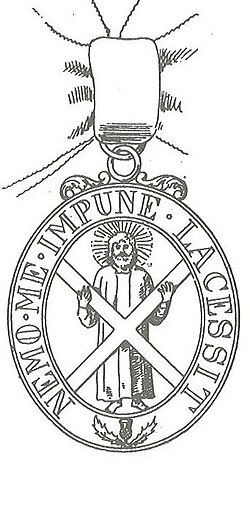 St Andrew with the saltire in the badge of the Order of the Thistle