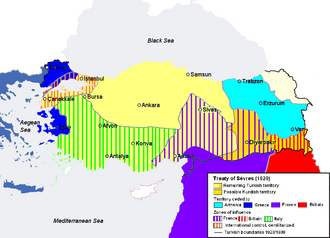 Treaty of Sèvres with zones of influence