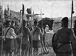 Robert the Bruce addressing his troops before the Battle of Bannockburn (1907 illustration)