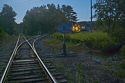 A low-speed No. 6 right-hand switch between a main line and a rail yard
