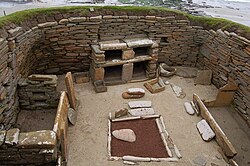The inside of the Neolithic houses constructed at Skara Brae in Orkney, northern Scotland, 3180–2500 BC