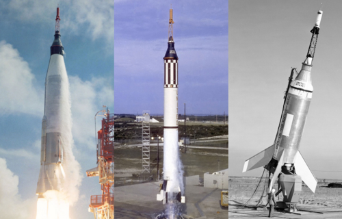 Launch vehicles: 1. Mercury-Atlas (orbital flights). 2. Mercury-Redstone (suborbital flights). 3. Little Joe (uncrewed tests)