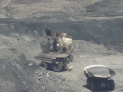 Trucks loaded with coal at the Cerrejón coal mine.