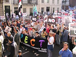 Protesters on 19 March 2005, in London, where over 150,000 marched