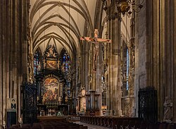 Interior of St. Stephen's Cathedral in Vienna, a Catholic Christian church.