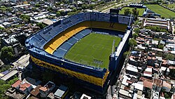 Aerial view of Alberto J. Armando Stadium “La Bombonera,” La Boca neighborhood, Buenos Aires, Argentina.