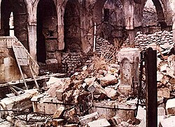 The synagogue after being burned in the riots of 1947