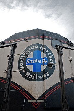 The BNSF 'heritage' logo found on an EMD SD70MAC. The colors of the logo represented the railroads that are part of BNSF.