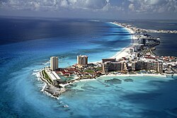 Aerial view of Cancún. Mexico is the most visited country in Latin America and 6th in the world.