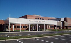 Monroe Township High School, located on the corner of Schoolhouse Road and Perrineville Road