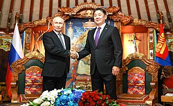 Mongolian President Ukhnaagiin Khürelsükh with Russian President Vladimir Putin in Ulaanbaatar, Mongolia, 3 September 2024