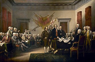 In Declaration of Independence by John Trumbull (1818), Witherspoon is the second seated figure from the (viewer's) right among those shown in the background facing the large table.[23]