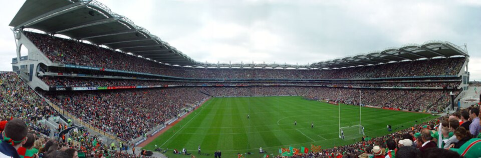 Croke Park kitted out in the green and red of Mayo fans at the 2004 All-Ireland Senior Football Championship final