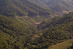 Location of waste rock storage (center) at Teghut (village) Copper-Molybdenum Mine in Armenia's northern Lori province