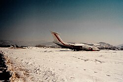The only airplane visible on Sarajevo airport, beyond repair since the beginning of the war. The airport was on the frontline between the Serbs and the Bosniaks.