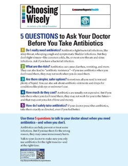 Health advocacy messages such as this one encourage patients to talk with their doctor about safety in using antibiotics.