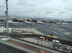 View of Manhattan from the Airtrain at Newark Liberty International Airport in November 2015