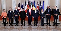 Zelenskyy with world leaders who attended the August 2025 White House multilateral meeting on Ukraine