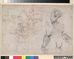 Scheme for the Decoration of the Vault of the Sistine Chapel: Studies of Arms and Hands, British Museum
