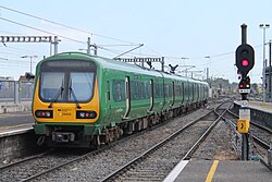 An IE 29000 Class diesel multiple unit on a western commuter service at Connolly station, in Dublin, Ireland