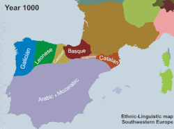 Chronological map showing linguistic evolution in southwest Europe