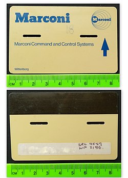 Front and back of a card from the late 1980s used in food vending machines in the UK