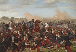 Heinrich XVII, Prince Reuss, on the side of the 5th Squadron I Guards Dragoon Regiment at Mars-la-Tour, 16 August 1870. Emil Hünten, 1902