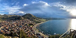 A view of Lake Titicaca taken from the town of Copacabana in Bolivia