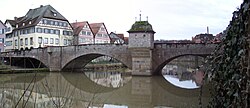 The Henkersbrücke spans the Kocher at Schwäbisch Hall