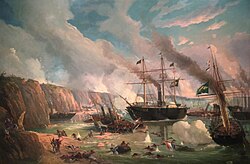 Brazilian steamers ramming Paraguayan ships in the Battle of Riachuelo
