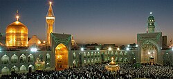 Sanctuary of Imam Reza in Mashhad, Iran, is a complex which contains the mausoleum of Ali al-Rida, the 8th Imam in Shia Islam. 25 Million Shia visit the shrine each year.[98]