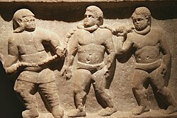 Slaves in chains, relief found in Smyrna (present day İzmir, Turkey), 200 AD