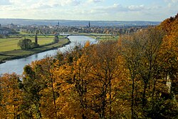 Dresden Elbe Valley with the Waldschlösschen Bridge. Its construction led to the site losing its UNESCO World Heritage status in 2009.