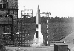 A V-2 rocket launched from a fixed site in Peenemünde, 21 June 1943