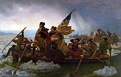 Washington Crossing the Delaware, an 1851 portrait by Emanuel Leutze depicting Washington's covert crossing the Delaware River from Bucks County, Pennsylvania to Mercer County on December 25, 1776, prior to the Battle of Trenton
