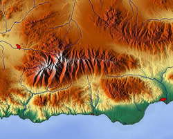 Relief map: Sierra Nevada Mountains, Spain